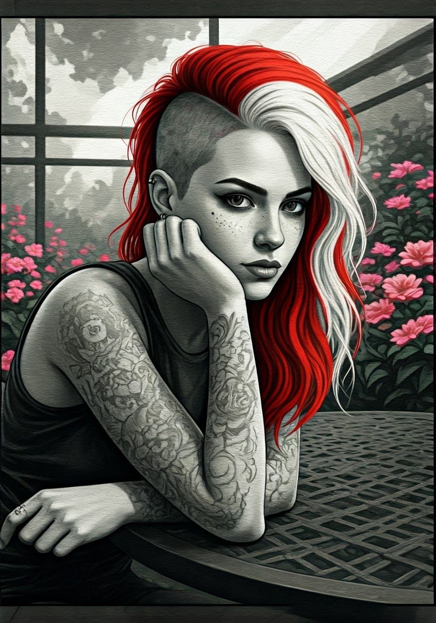 Captivating Black and White Portrait in Graphic Novel Style