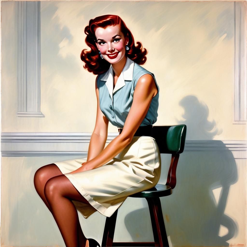 Vintage Pin-Up Girl Illustration in Elvgren Style