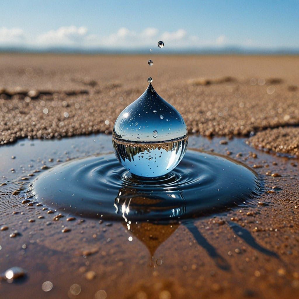 Water Drop Reflection with Distorted Landscape, Airbrush Art