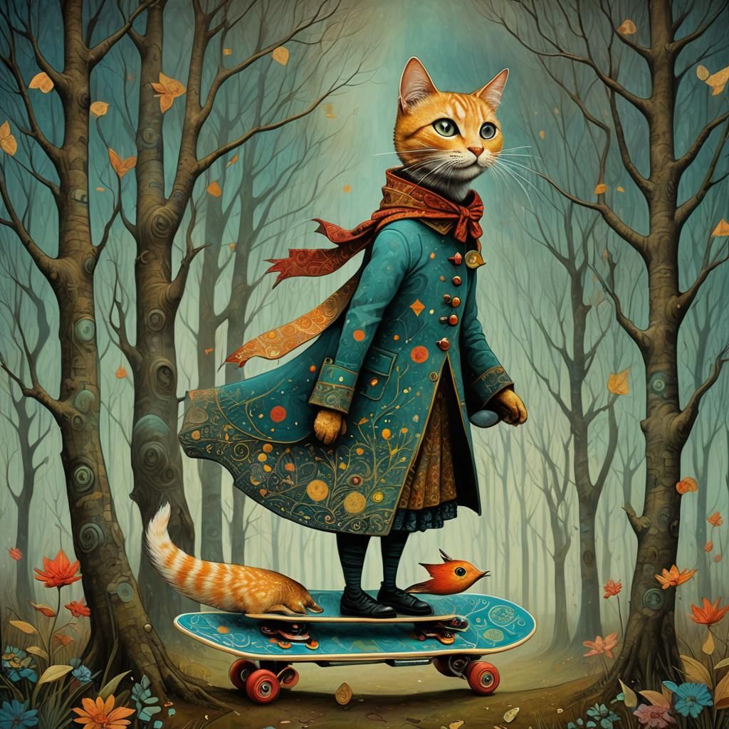 Dreamlike Woman-Cat in Art Brut Style