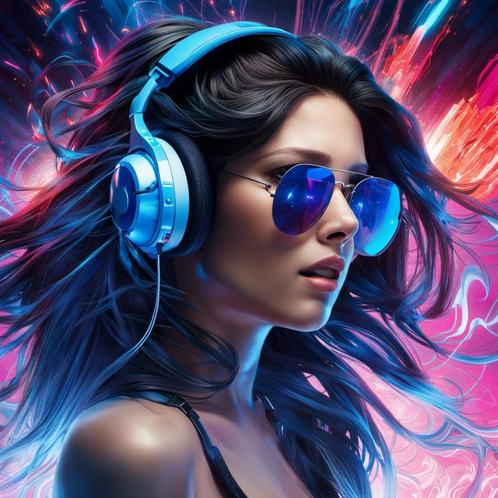 Young Woman in a Neon Techno-Utopian Future