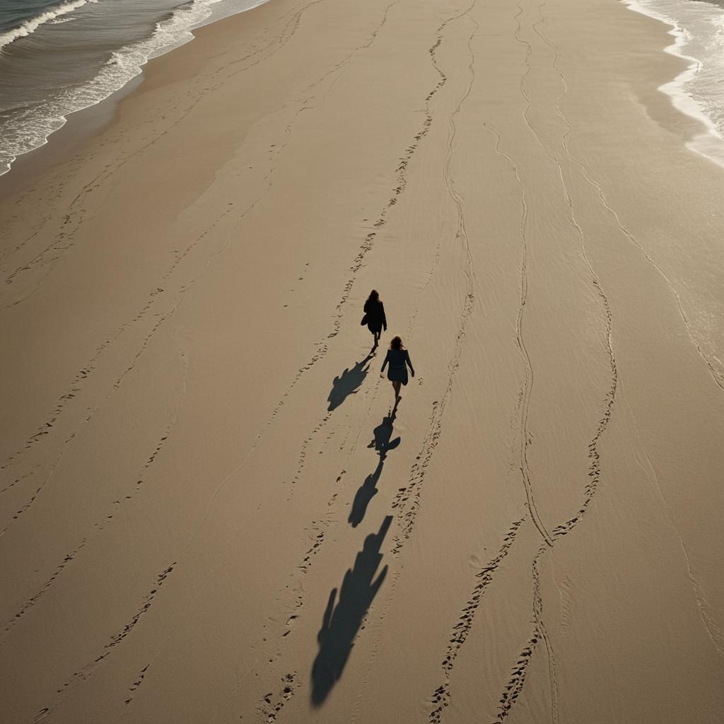 Woman Walking on Sandy Beach in Cinematic Lighting