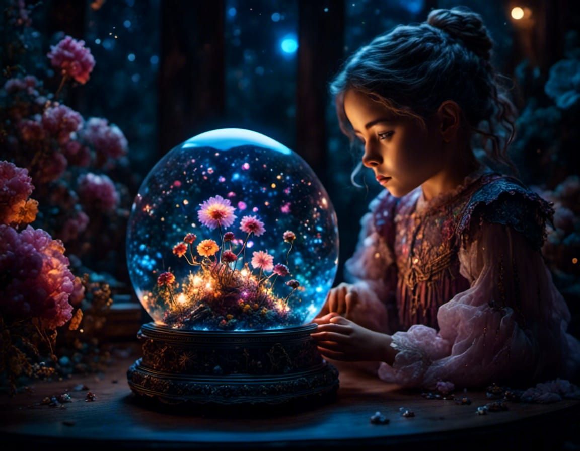 Magical Snow Globe World with Fairies and Flowers