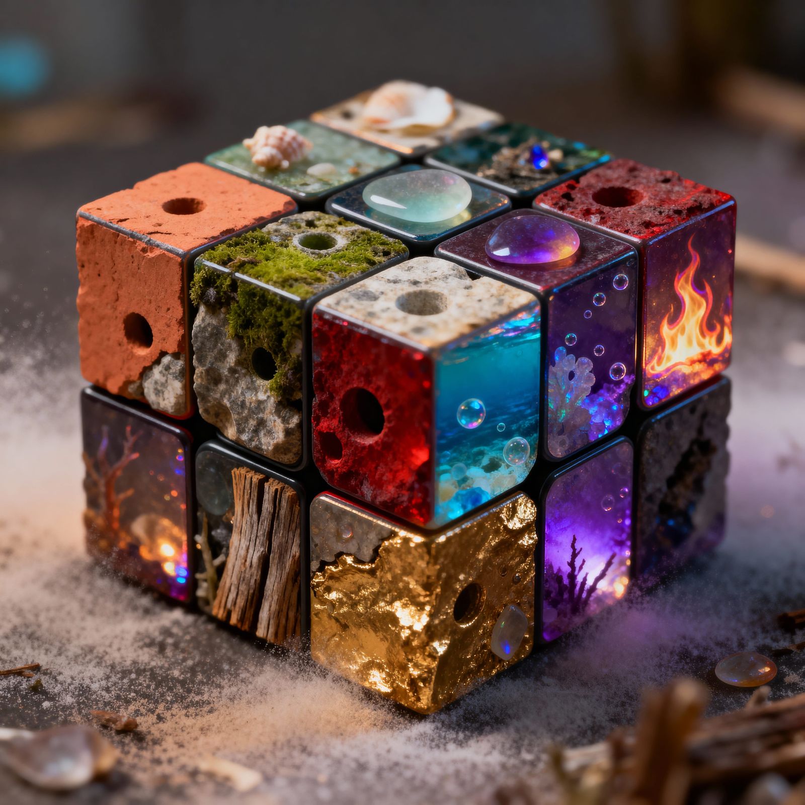 Elemental Rubik's Cube Macro Photography