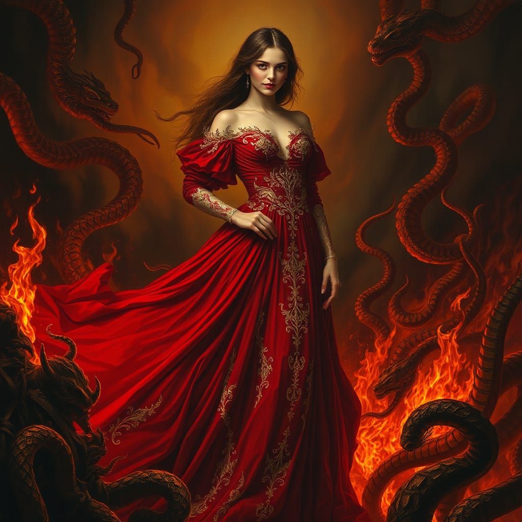 Fiery Woman in Hell: A Gothic Art Vision