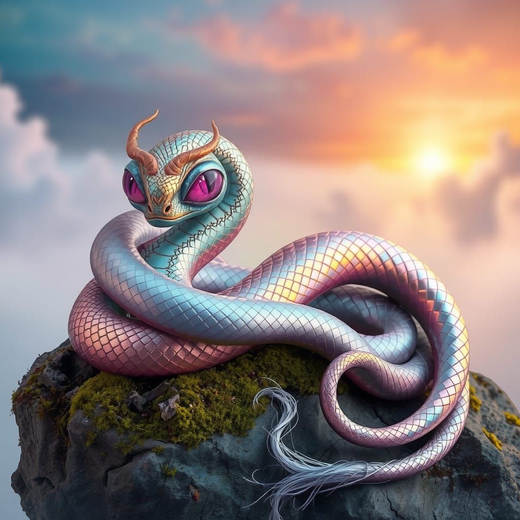 Mythical Serpent of Shimmering Rose Gold and Lavender