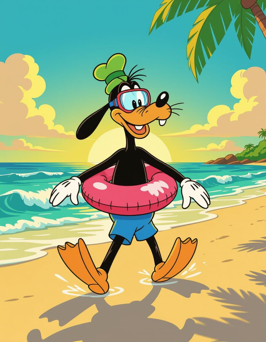 Goofy Beach Adventure in Comic Book Style