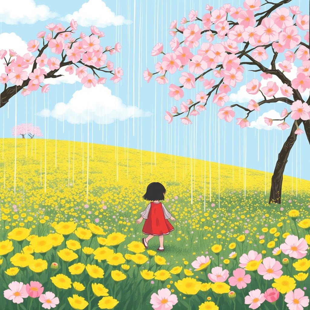 Blossoming Spring Scene in a Whimsical Miyazaki-Inspired Sty...