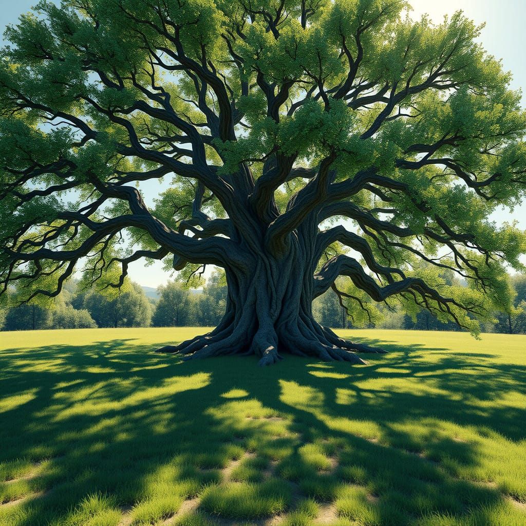 Ancient Oak Tree in a Sun-Kissed Meadow