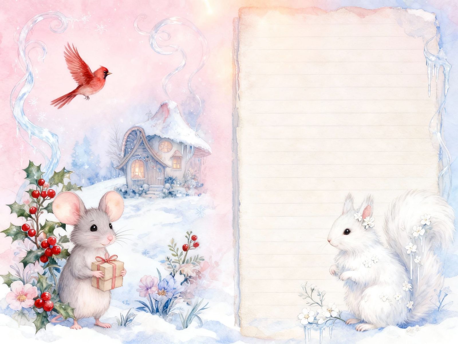 Whimsical Winter Squirrel & Mouse Fairytale