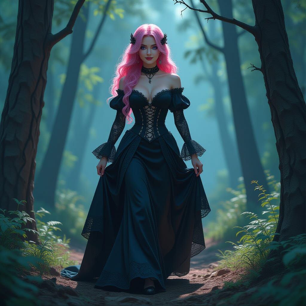 Gothic Woman in Dark Forest, Concept Art
