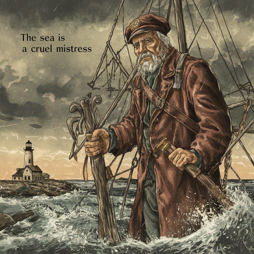 Vintage Lighthouse Keeper Weathered by Stormy Seas