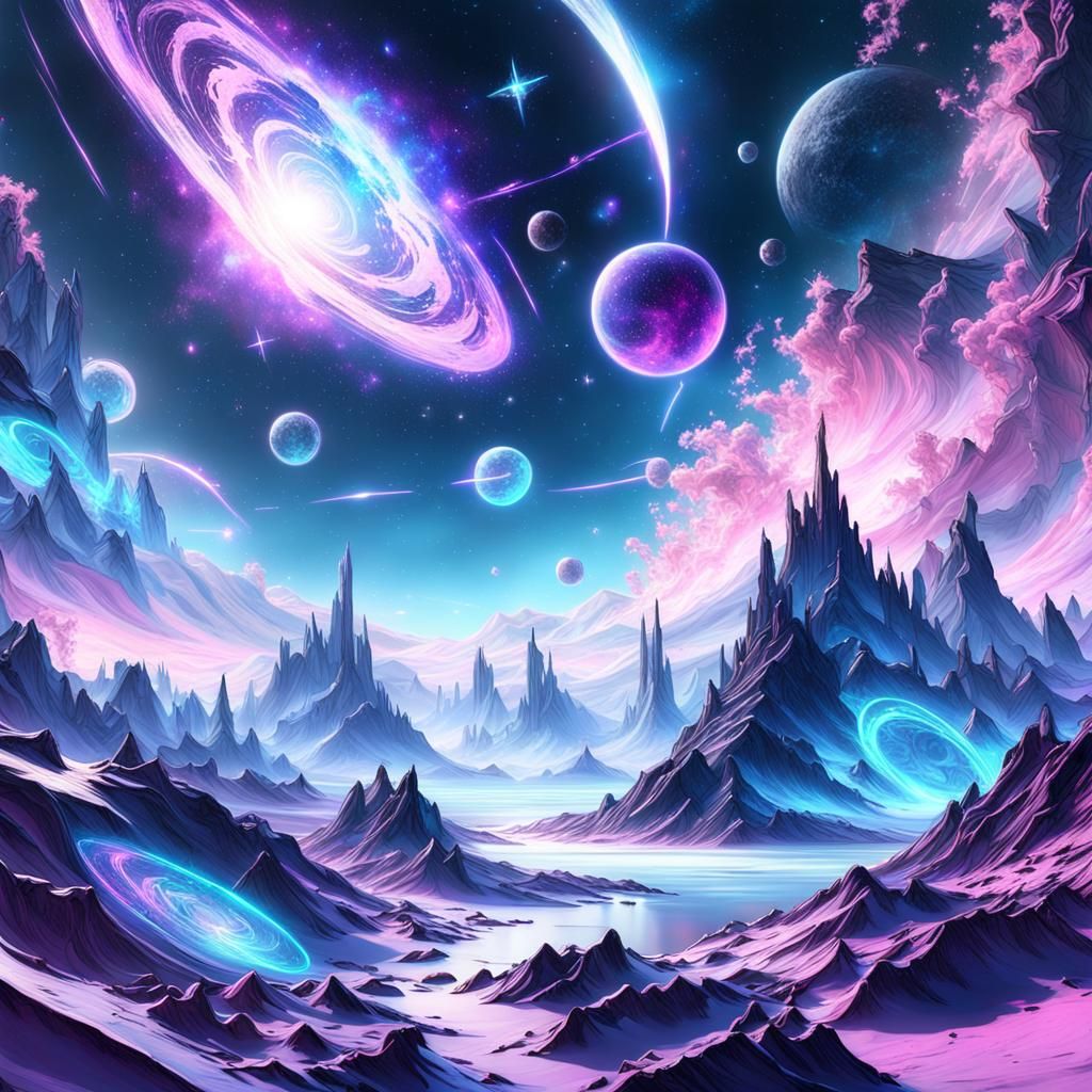 Vaporwave Galaxy with Neon Nebula in Deep Color