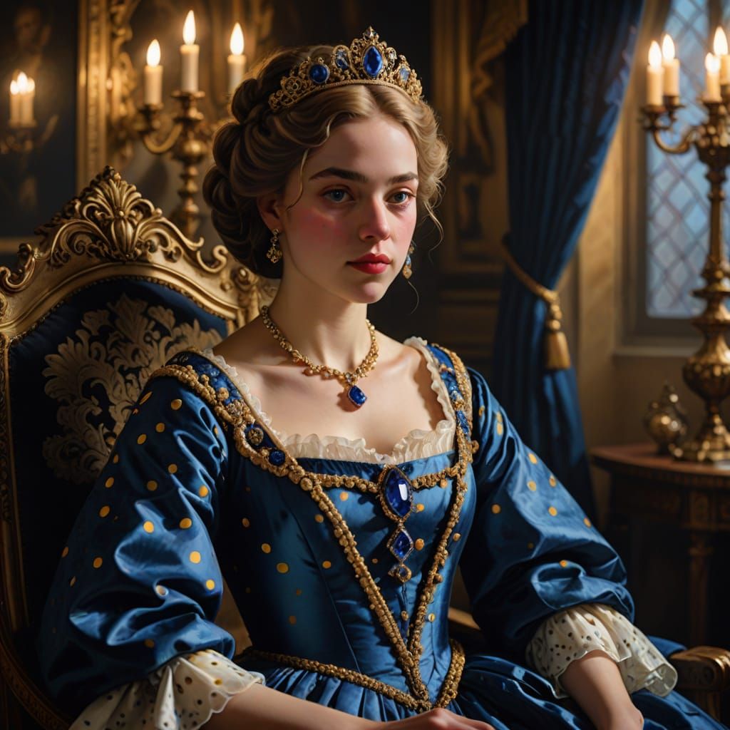 Regal Princess in Baroque Oil Painting Style