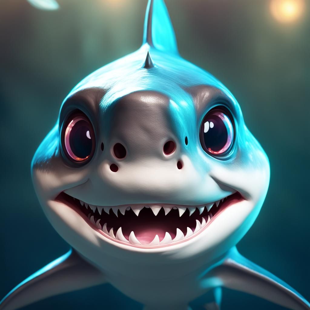Adorable Baby Shark Portrait in Hyperdetailed Style