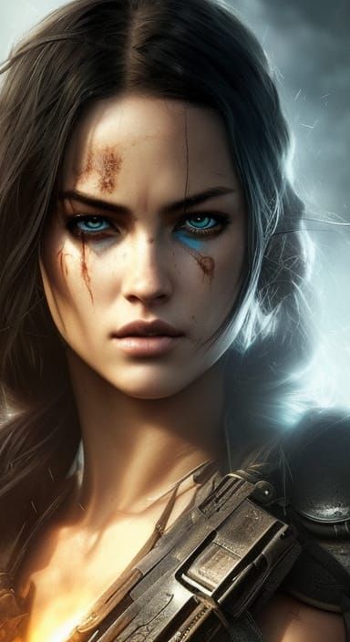 Post-Apocalyptic Warrior Girl in Hyperrealism Style
