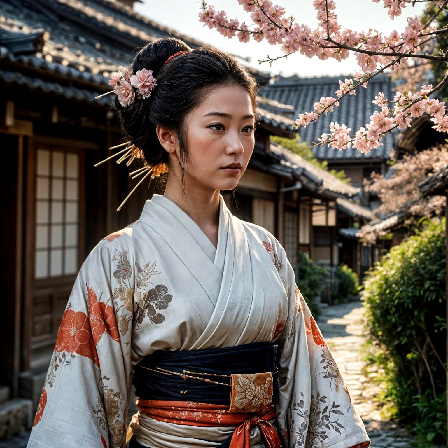 Edo-Era Geisha in Vibrant Japanese Village