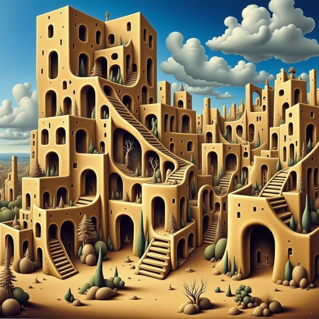 Surreal New Mexico Pueblo Architecture in Impossible Style
