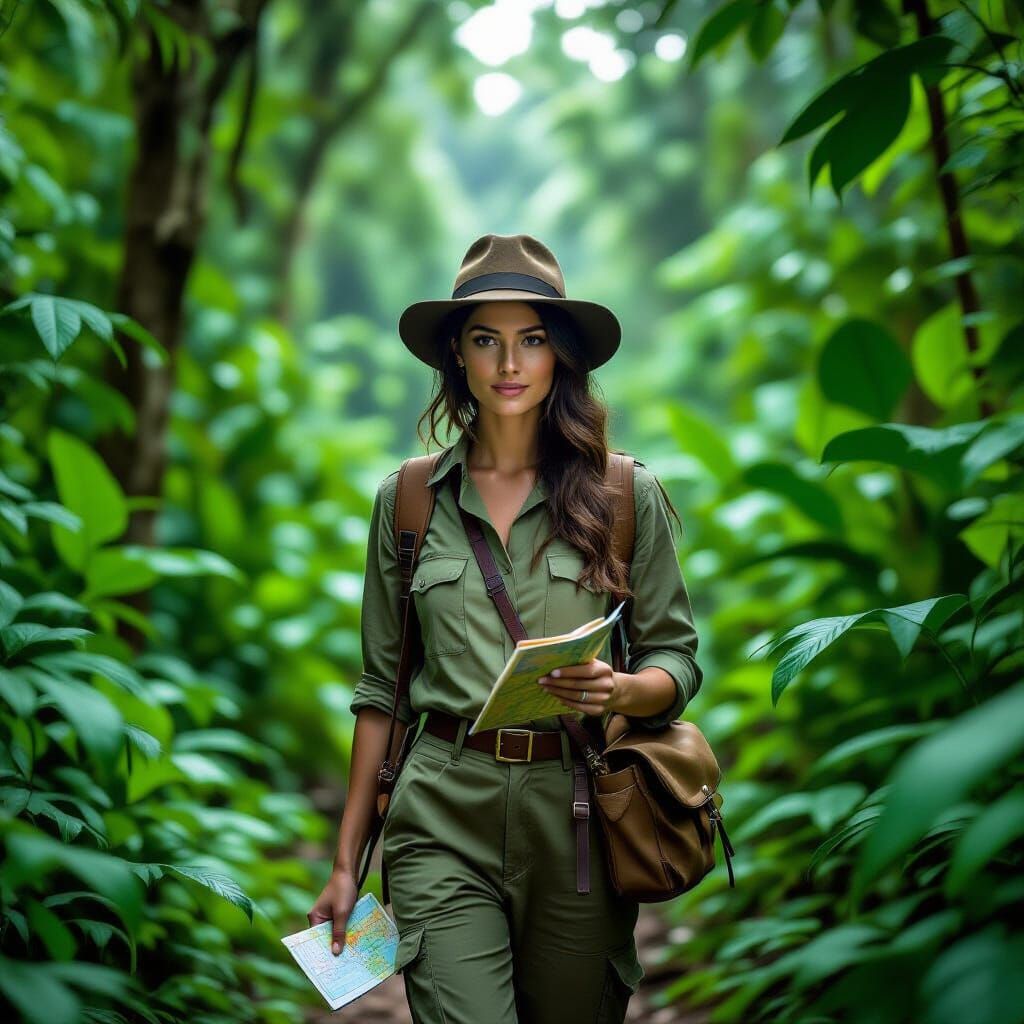 Woman Exploring Jungle in Photorealistic Style