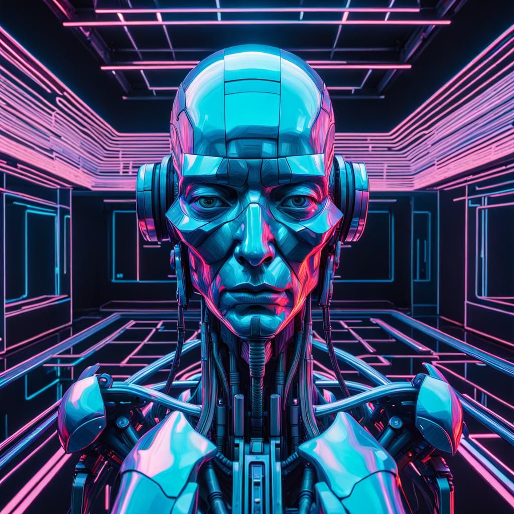 Holographic Glitchcore Cyborg Artwork