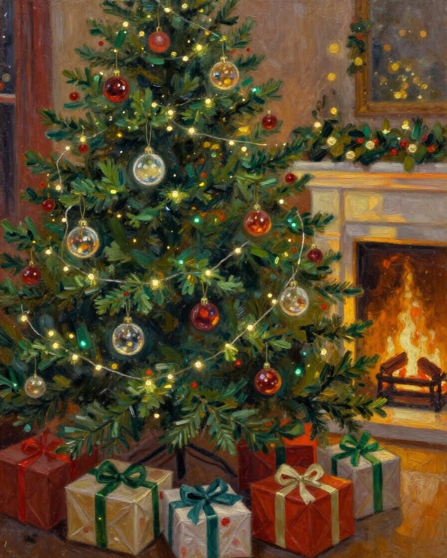 Cozy Christmas Eve Scene With Glowing Fireplace