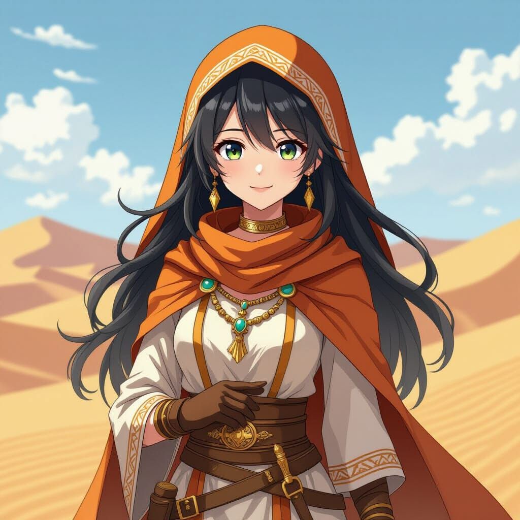 Anime Desert Priestess in Traditional Style