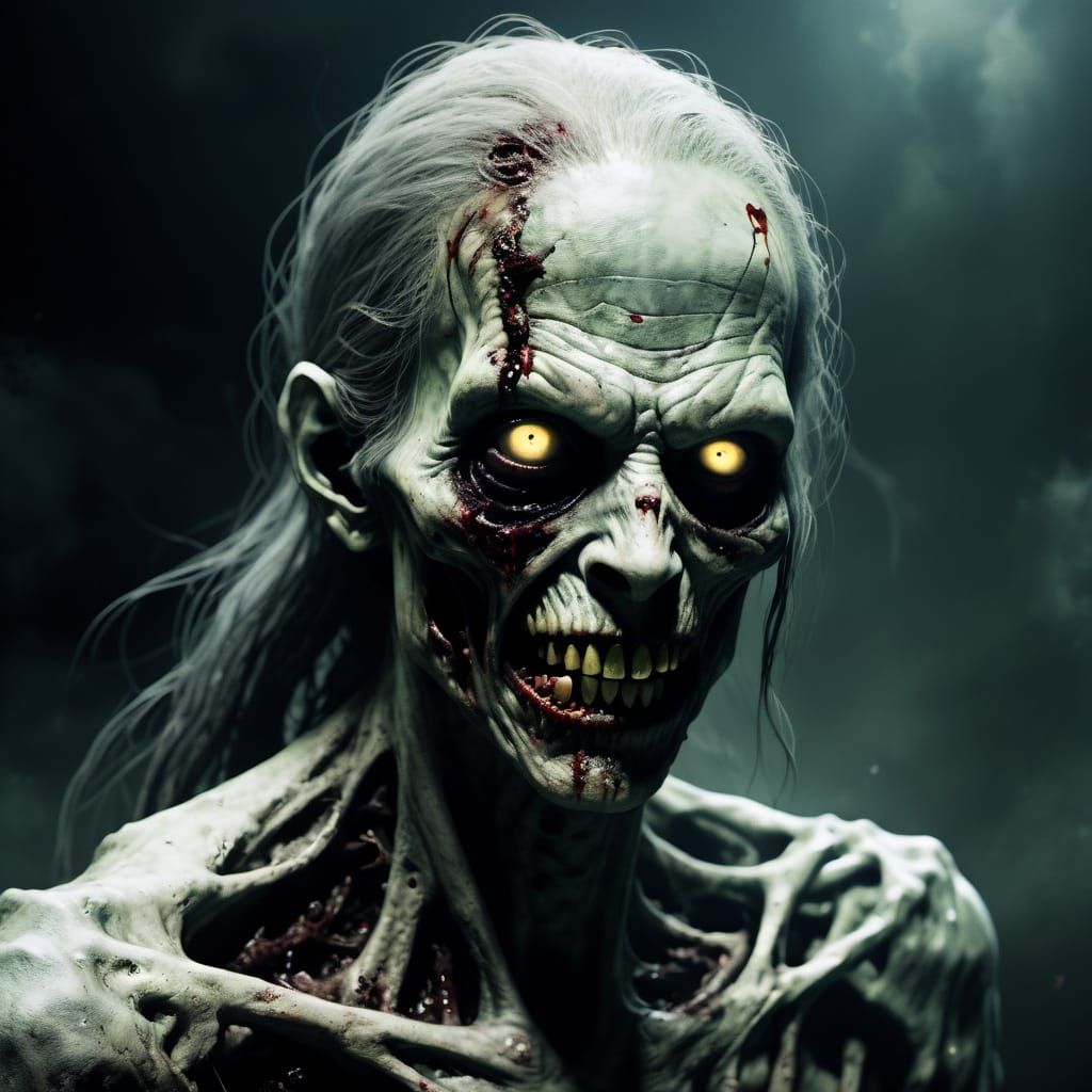 Terrifying Zombie with Decayed Skin and Ghostly Eyes