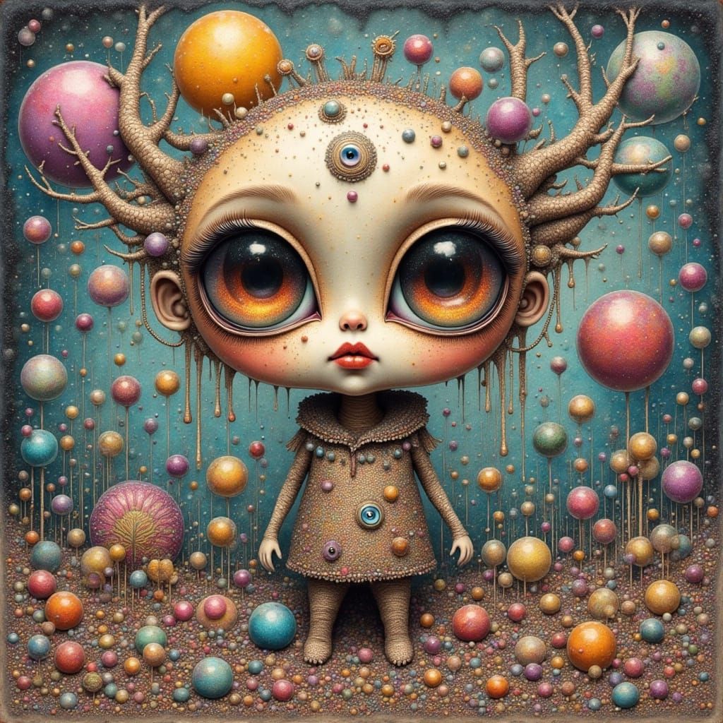 Whimsical Iridescent Chibi in a Psychedelic Dream