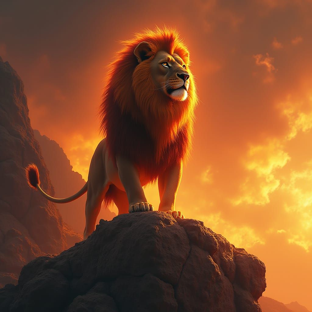 Regal Lion in Fiery Sunset Glory