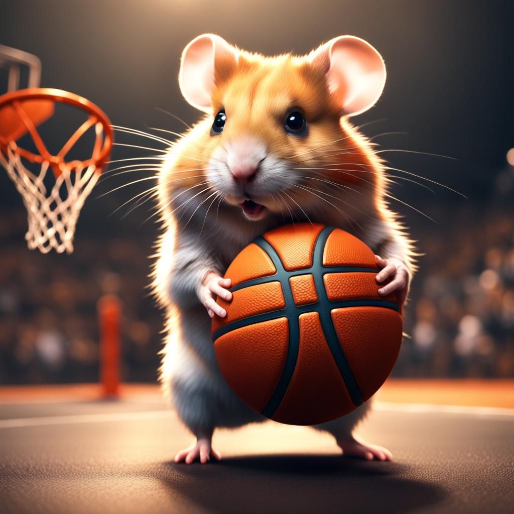 Hamster Playing Basketball in Detailed Matte Painting
