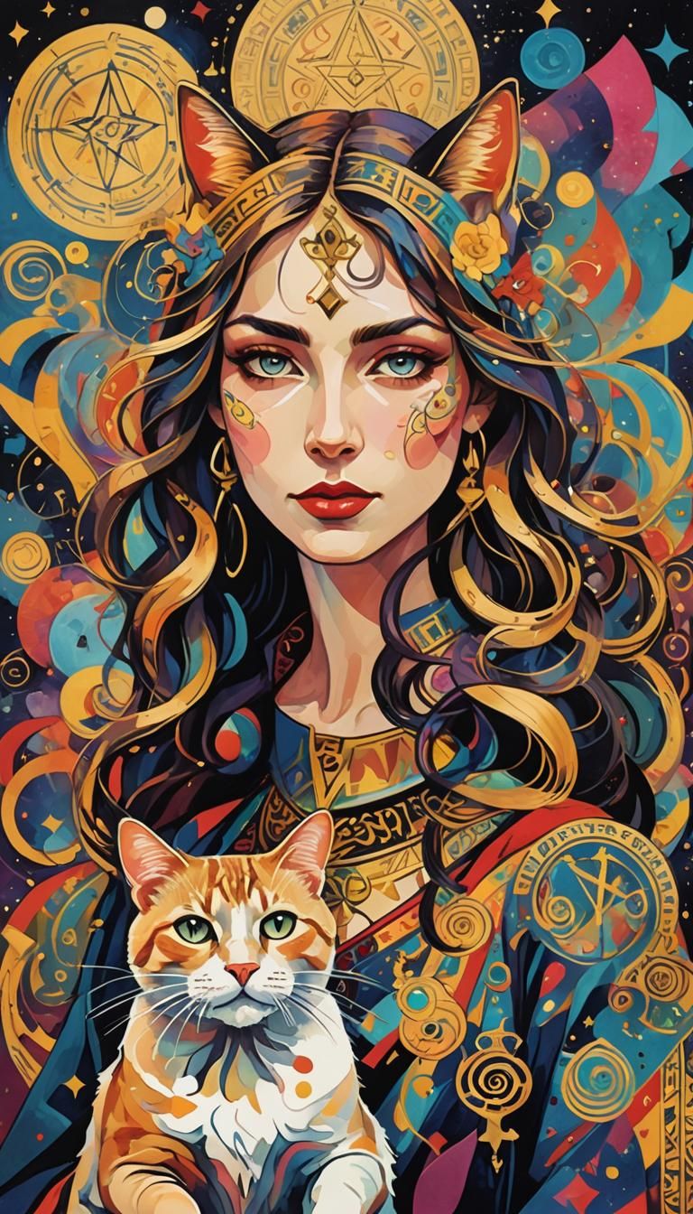 Cubist Catwoman Tarot Card in Picasso Style