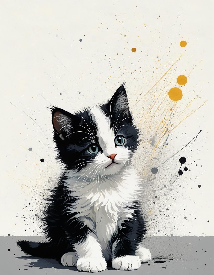 Ethereal Fluffy Kitten in Minimalist Style
