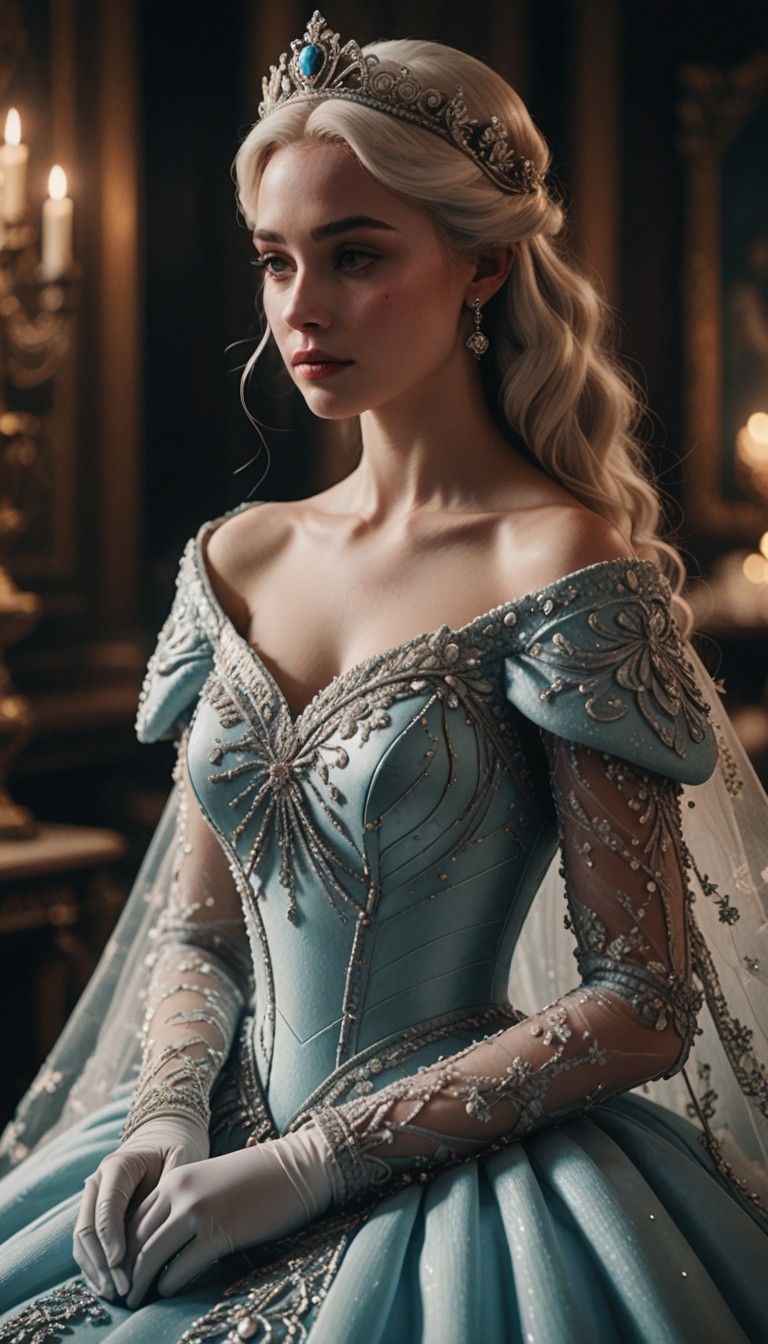 Elegant Princess in Regal Mermaid Gown with Diamonds and Pea...