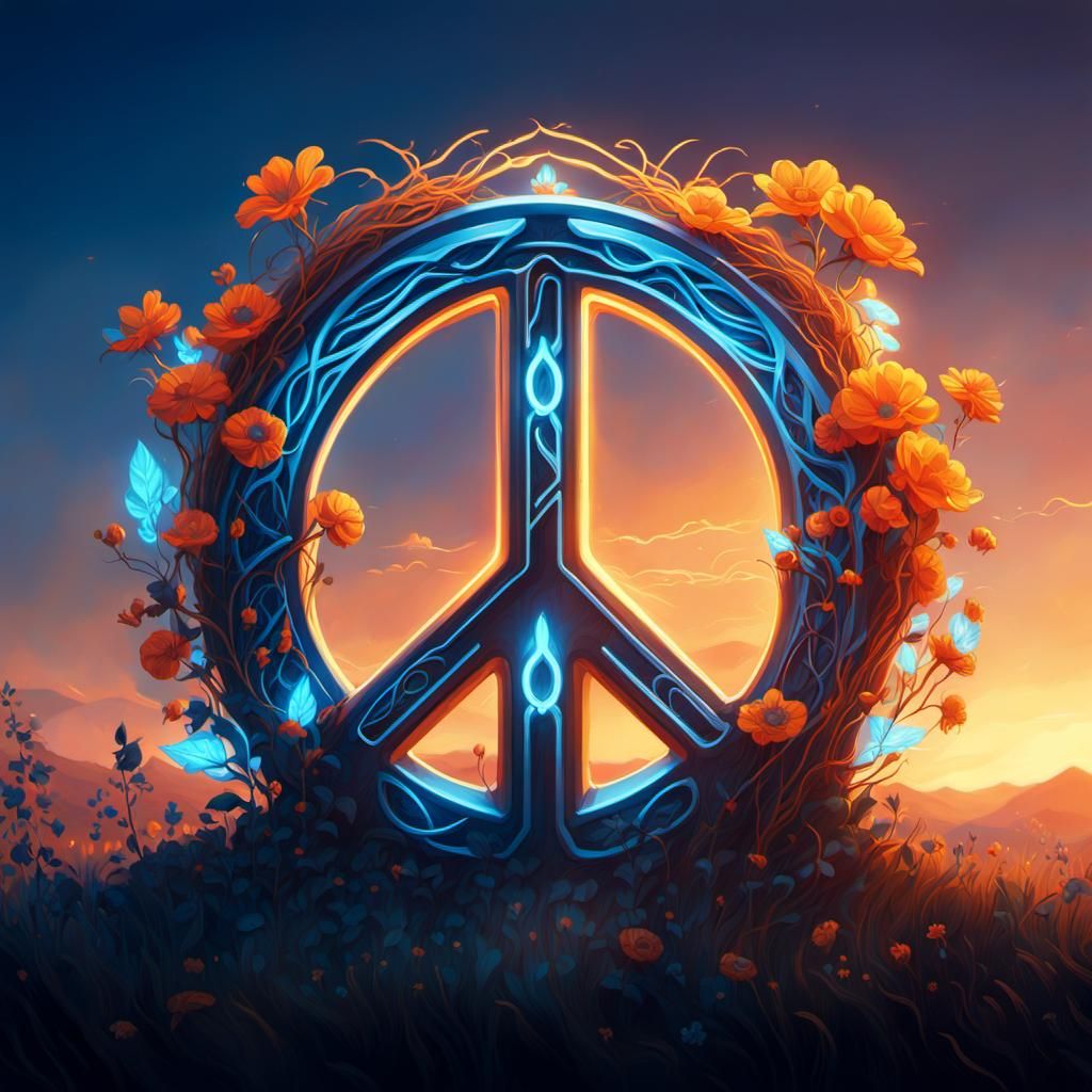 Glowing Floral Peace Symbol in Fantasy Art Style