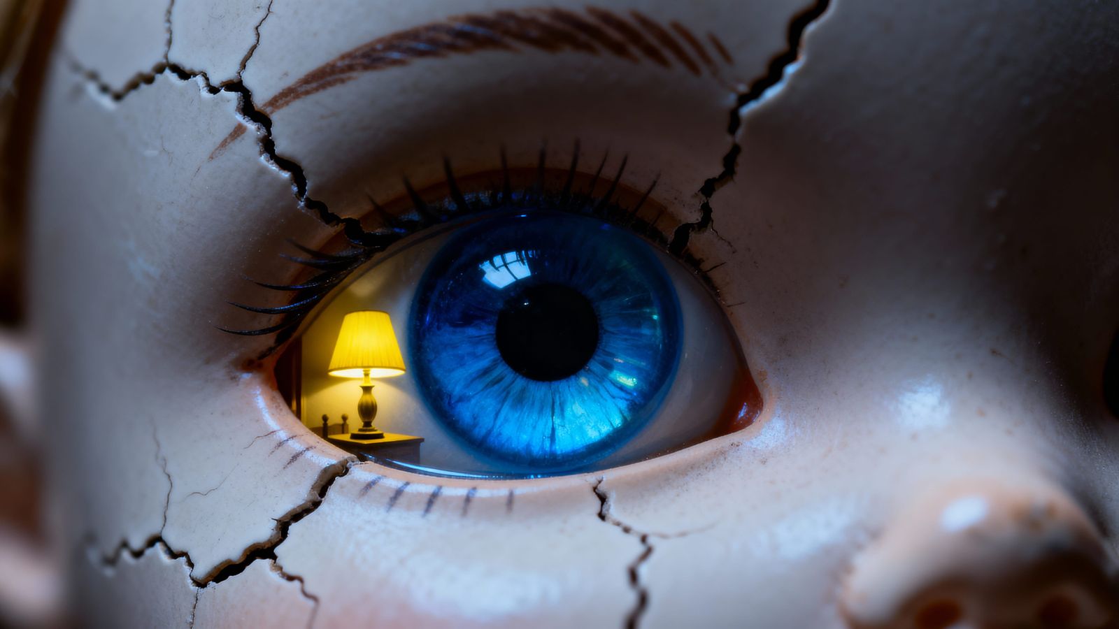 Eerie Porcelain Doll Eyes Macro Shot
