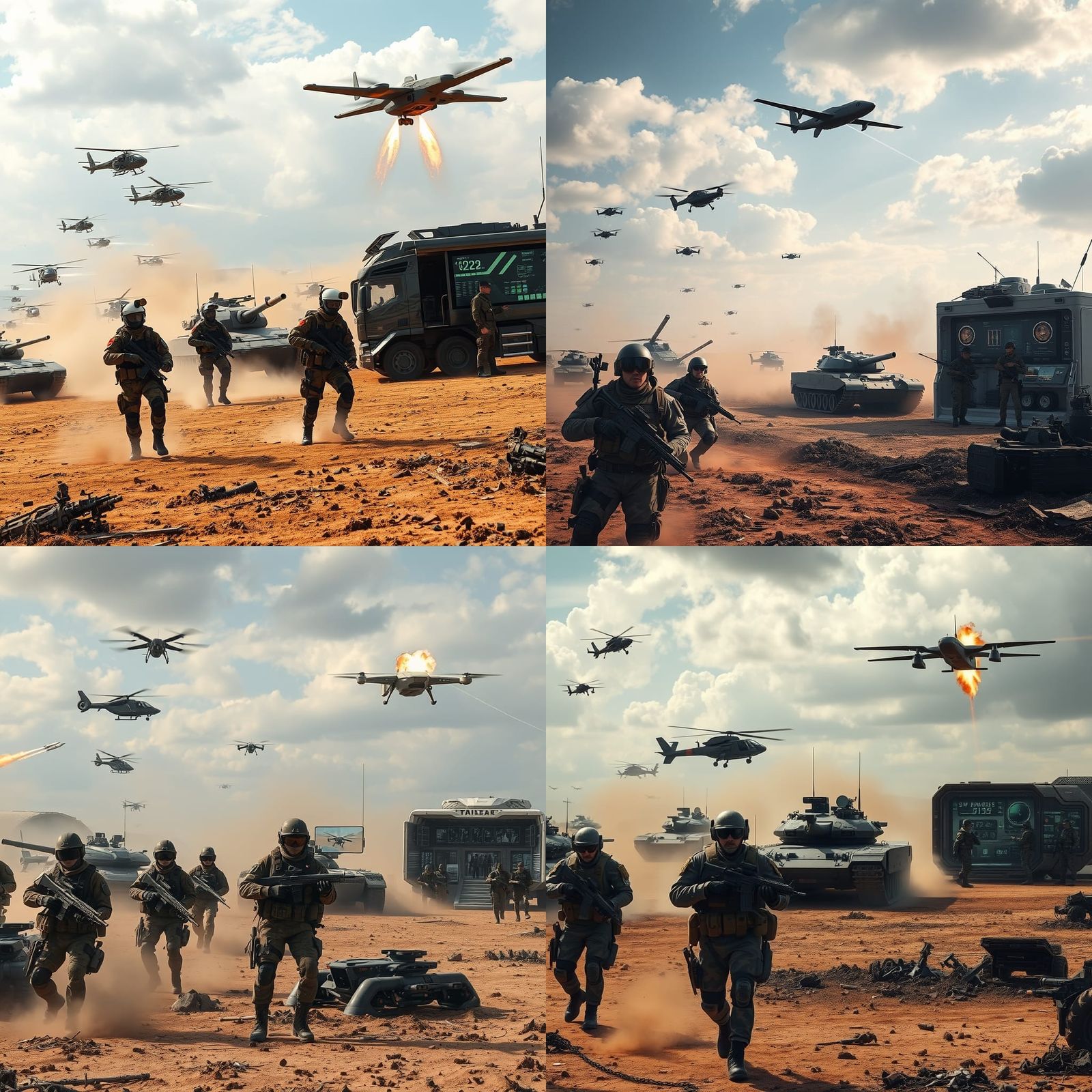 Modern Battlefield Under Partly Cloudy Sky