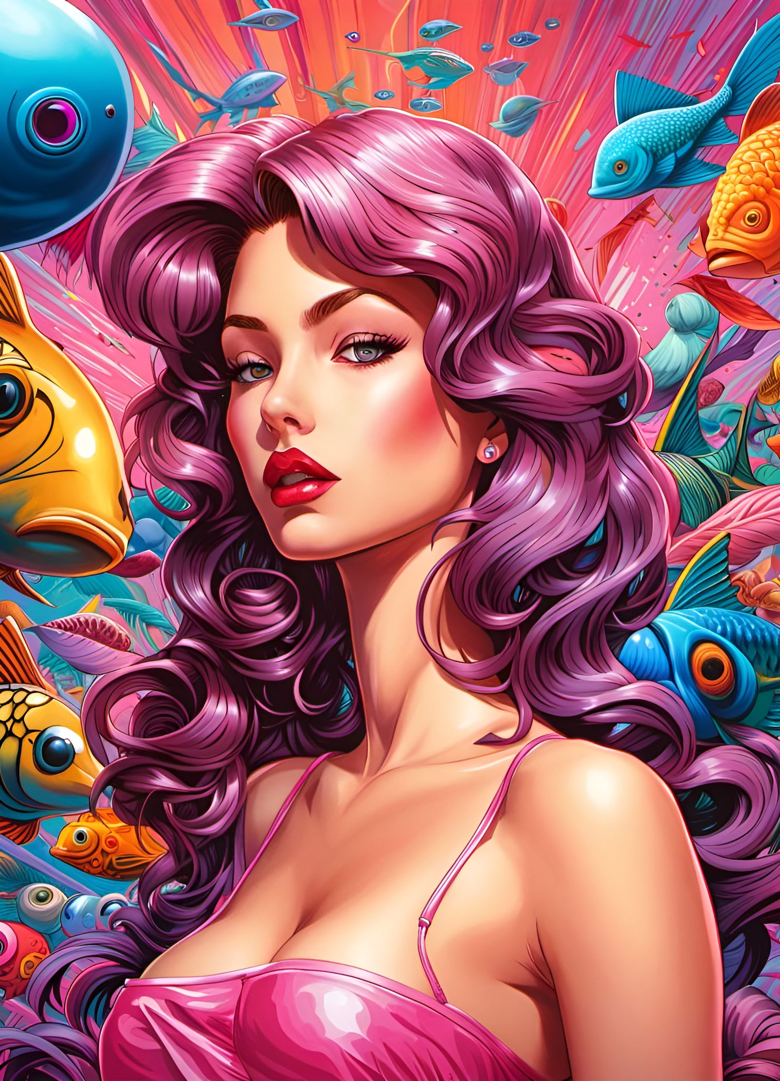 Vaporwave Art in Fisheye Lens Style