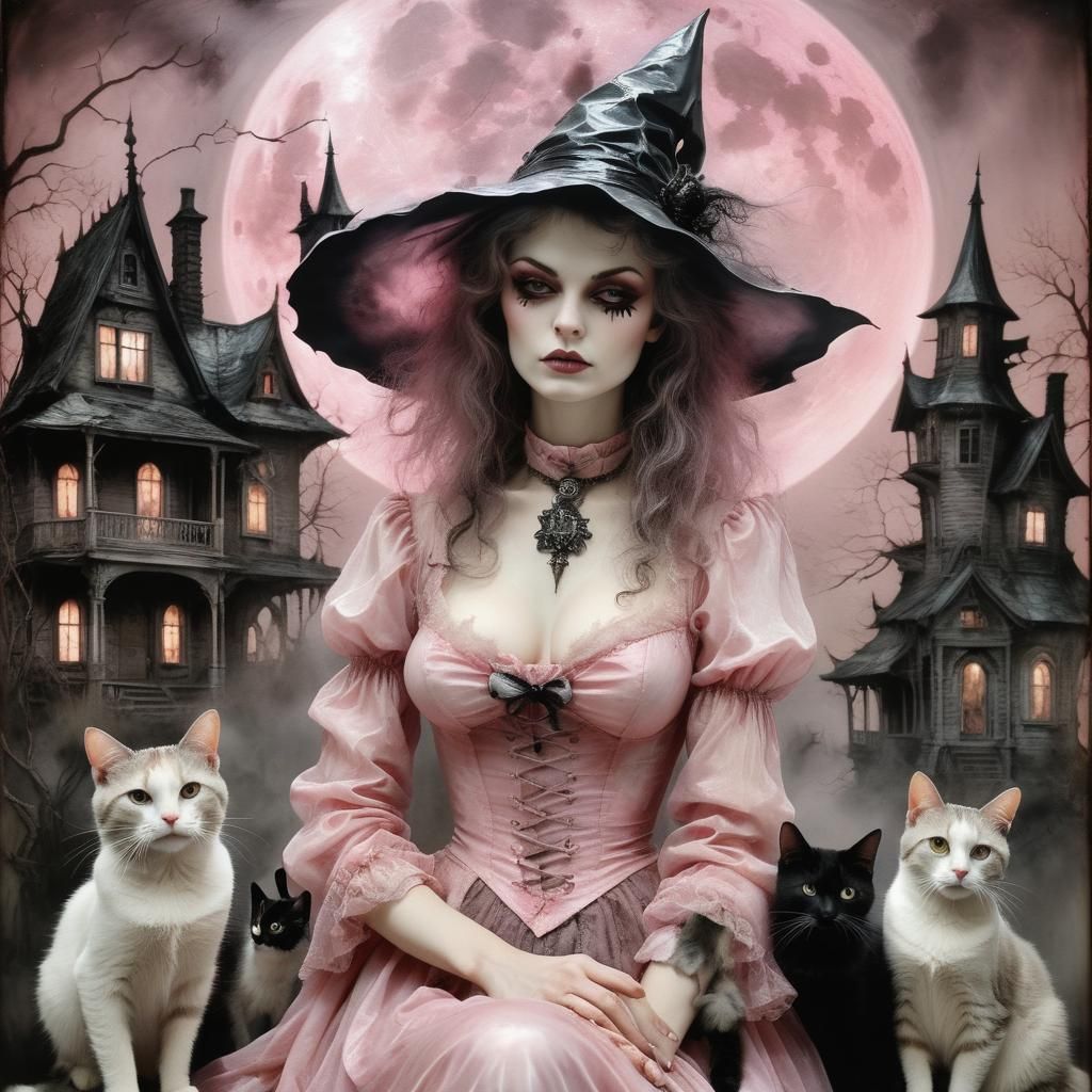 Romantic Witch Portrait in Encaustic Style