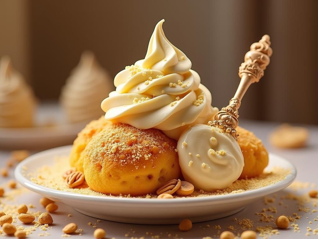 Elaborate Fusion Dessert with Gold Flakes