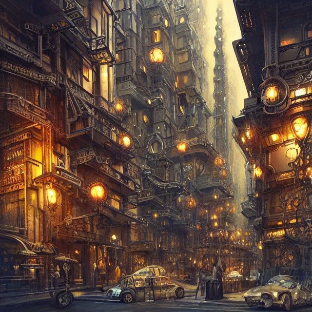 Biomechanical Metropolis Square in Art Nouveau Style