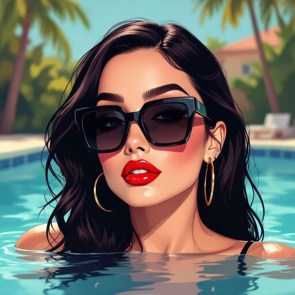 Amy Lee in Bold Sunglasses by the Pool