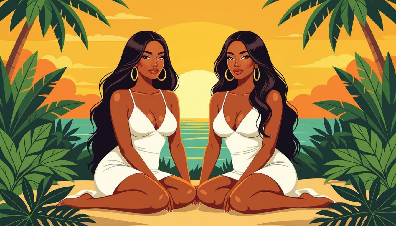 Tropical Women in Vintage Illustration Style