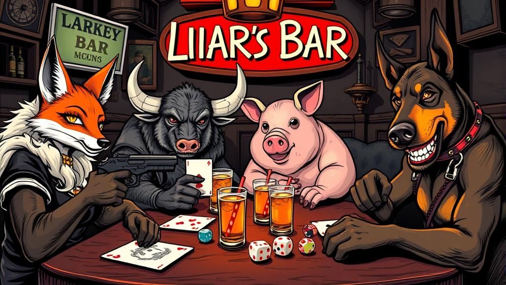 Anthropomorphic Animals Playing Poker in Dive Bar
