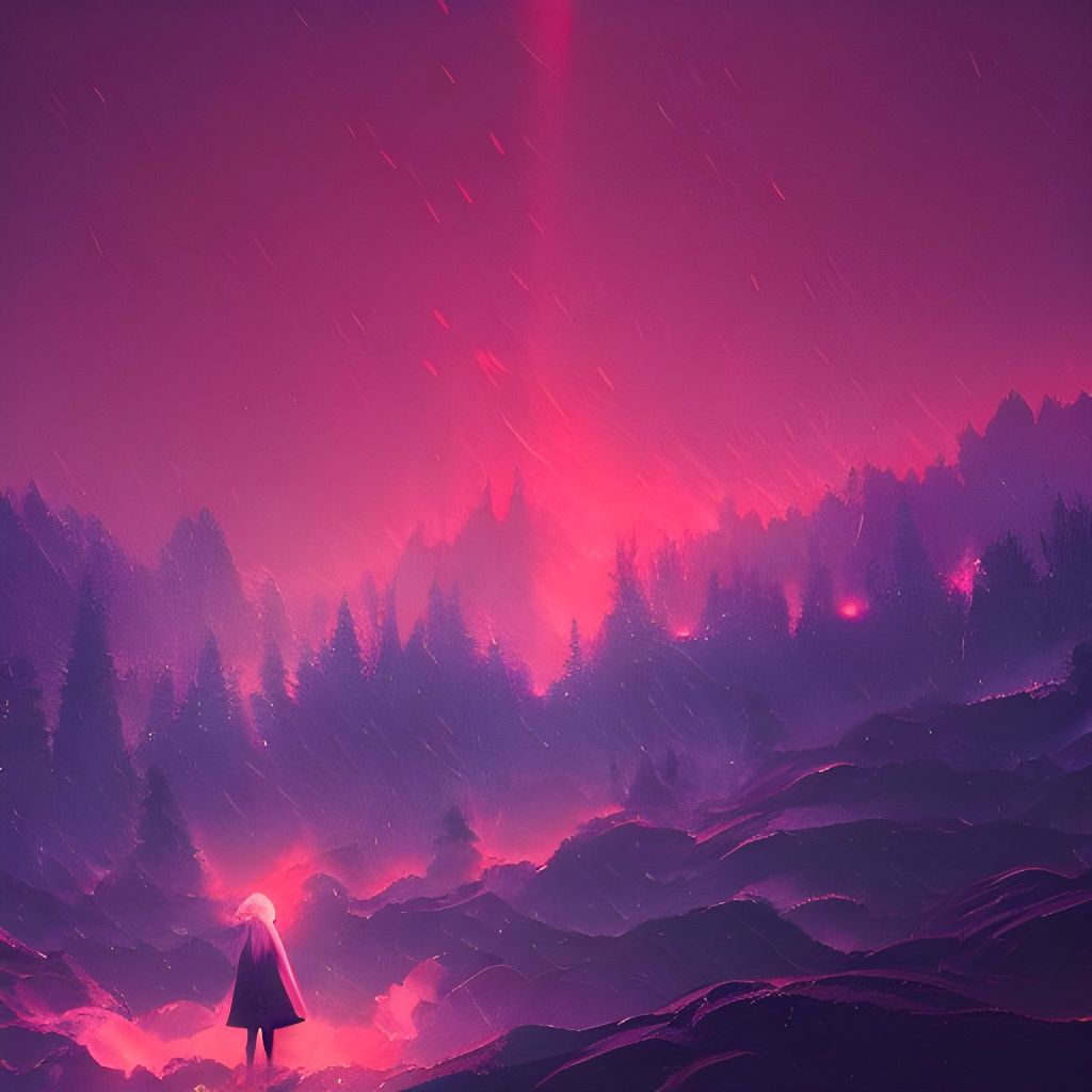 Cyberpunk Japanese Mountains in Neon Style