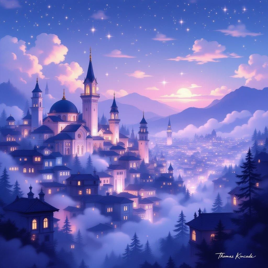 Dreamlike Pastel Cityscape at Night