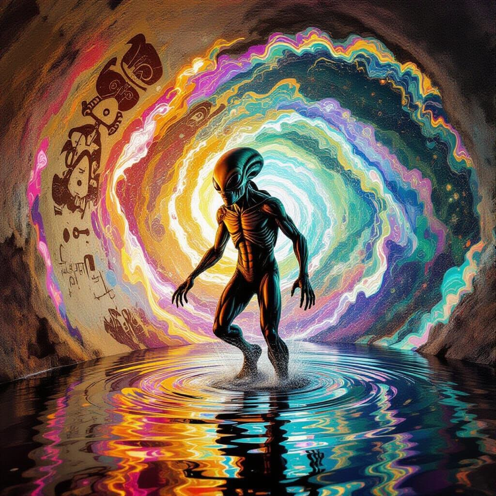 Alien's First Earth Visit: Psychedelic Fresco Mural