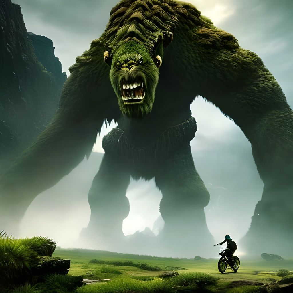 Grandfather Mountain Troll with Lone Rider, Fantasycore Art