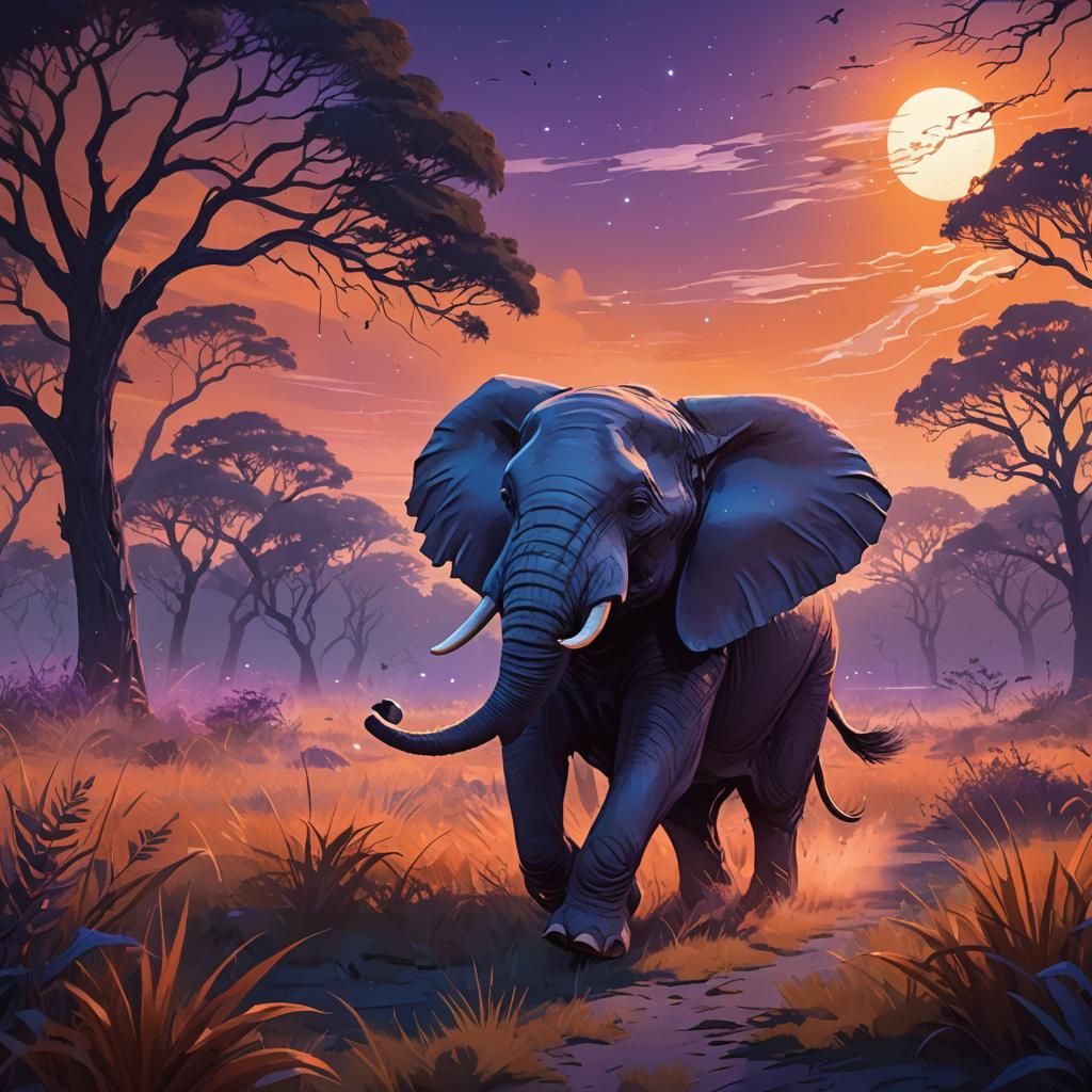 Ethereal Ghost Elephant Savannah Concept Art