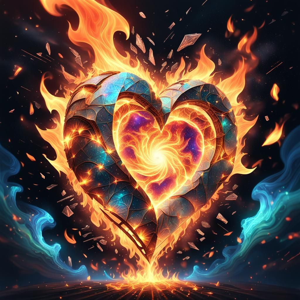 Heartbreak Flames in Astral Cosmic Illustration