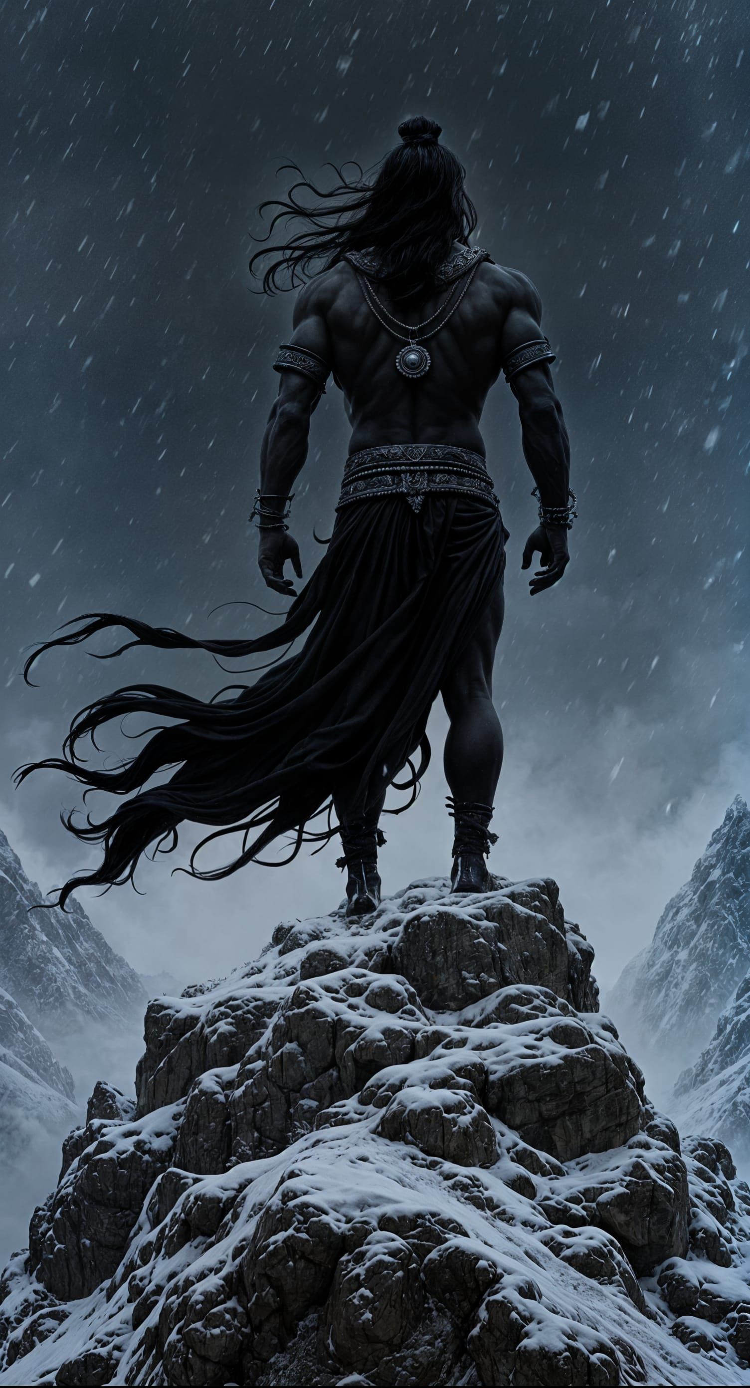 Lord Shiva in Storm, Sin City Style Vector Art